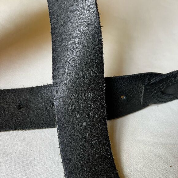 Talbots Black Leather Woven Belt‎ Silver Oval Buckle Casual Boho Western 36 - Picture 4 of 8